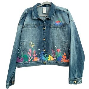 Disney Ariel The Little Mermaid Ready To Stand Denim Jean Jacket Sz XL